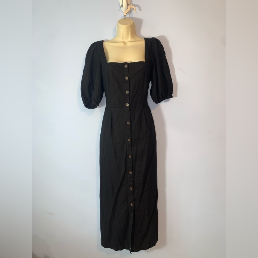 Old navy Black jack Button-Down puff sleeve maxi Dress small tall NWT linen